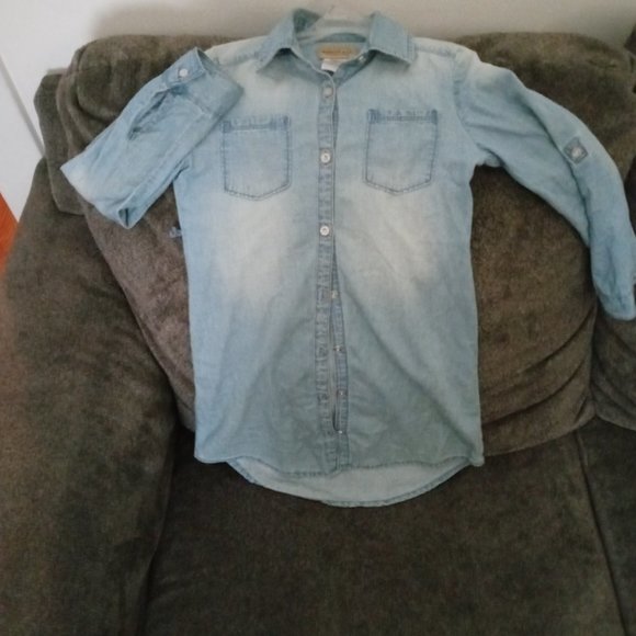 Girls Light Blue Denim Shirt Dress - Picture 1 of 1